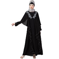 Designer frilled abaya- Black-Grey